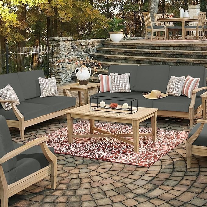 Favoyard Outdoor Deep Seat Cushion Set, 24 x 24 Inch Rainproof & 3-Year Fade Resistant Patio Furniture Cushions, Removable Seat Bottom & Back Cushion covers with Ties for Chair, Sofa, Couch, Dark Grey