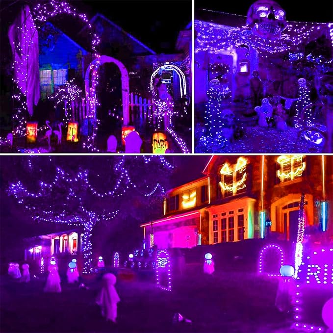 Halloween Solar String Lights, Extra-Long 2 Pack 144FT 400LED Super Bright Solar Fairy Lights Outdoor, 8 Modes Waterproof Copper Wire Twinkle light for Garden Tree Party Halloween Decorations (Purple)