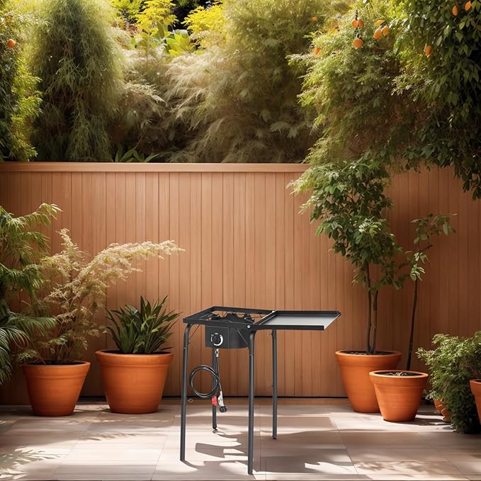 Bonnlo Single Burner Gas Stove Propane Stove, 100,000 BTU High Power Portable Outdoor Camp Cooker Stove with 20 PSI Regulator, Adjustable Height & Side Shelf for Backyard, Camping, Tailgating