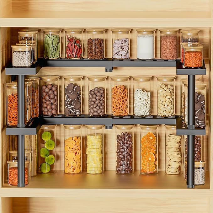 Spice Rack Organizer for Cabinet, 2 Tiers Expandable & Stackable Metal Seasoning Organizer, Premium Spice Organization for Cabinet In Home Organization