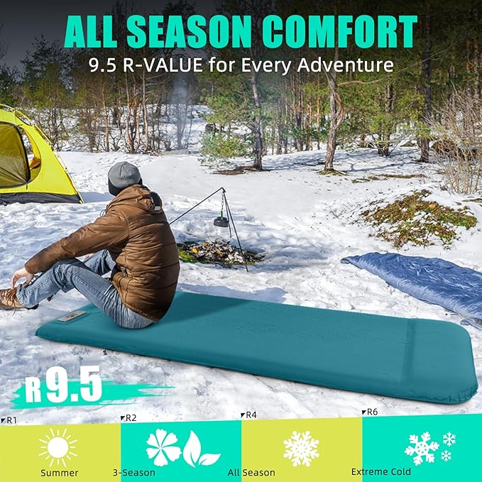 Self Inflating Sleeping Pad with Electric Pump, 3.15" Ultra-Thick Memory Foam Camping Sleeping Mat with Pillow, 9.5 R-Value Insulated Camping Pad Mattress for Travel Car Tent