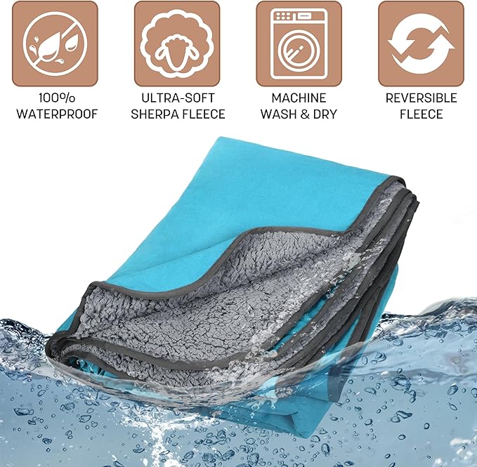 Tirrinia Waterproof Outdoor Blanket with Sherpa Lining, Windproof Triple Layers Warm Comfy Foldable for Camping Stadium, Beach, Picnic, Grass, Concerts, Car, Dog, 51''X 59'' & 59''X 80''