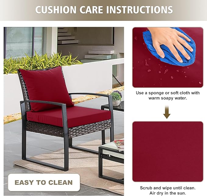24x24 Inch Outdoor Cushions for Patio Furniture, Waterproof Outdoor Chair Cushions w/Fade-Resistant, Removable & Machine-Washable Covers, Deep Seat Sofa/Couch Pad Replacement – Set of 4, Burgundy