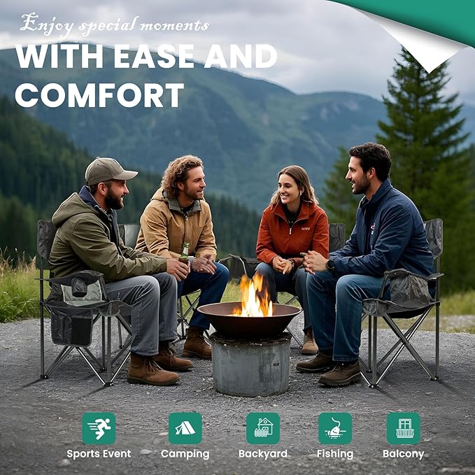 Oversized Folding Camping Chair for Adults, Supports 500 LBS Camping Chairs, Outdoor Lawn Chairs for Adults, Portable Chairs for Camping, Beach, Fishing, Hiking, Gray