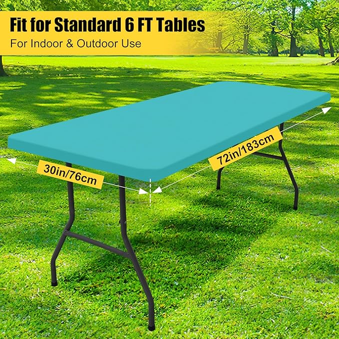 Smiry 2 Pack Rectangle Picnic Table Cloth, Waterproof Elastic Fitted Tablecloths, Washable Polyester Rectangular Patio Table Cover for Camping, Indoor and Outdoor (Turquoise, 30"x72")