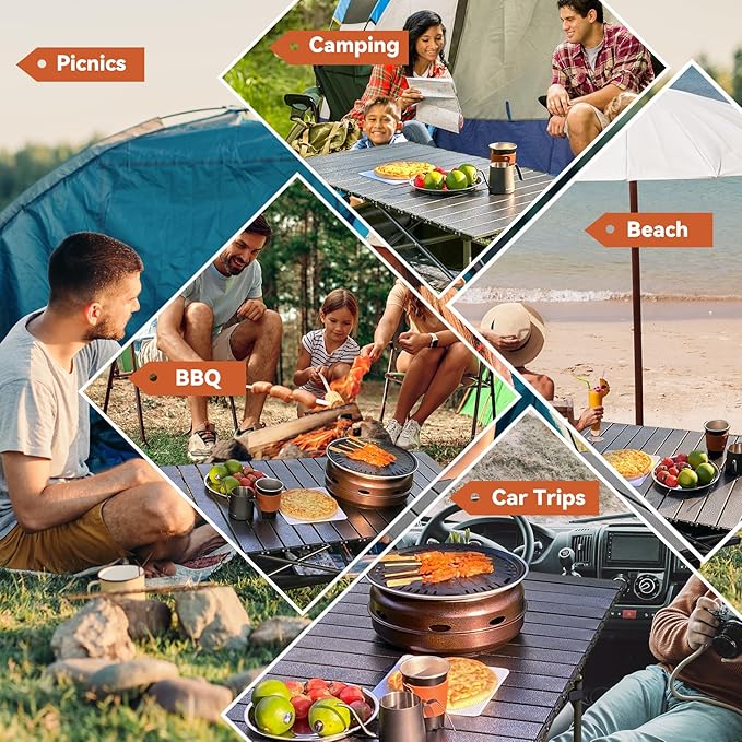 Opliy Portable Folding Camping Table for 4-6 Persons Aluminum Collapsible Table Lightweight with Carry Bag for Camping, Hiking, Picnics, BBQ, Beach Trips & Tailgating