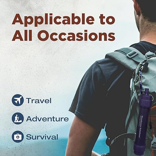 Membrane Solutions Water Filter Straw S2, NSF/ANSI 42&372&401 Certified, 4-Stage 0.1 μm Portable Water Purifier with Replaceable Filter, 5,000L Capacity for Camping, Hiking, Survival and Emergency- 5P