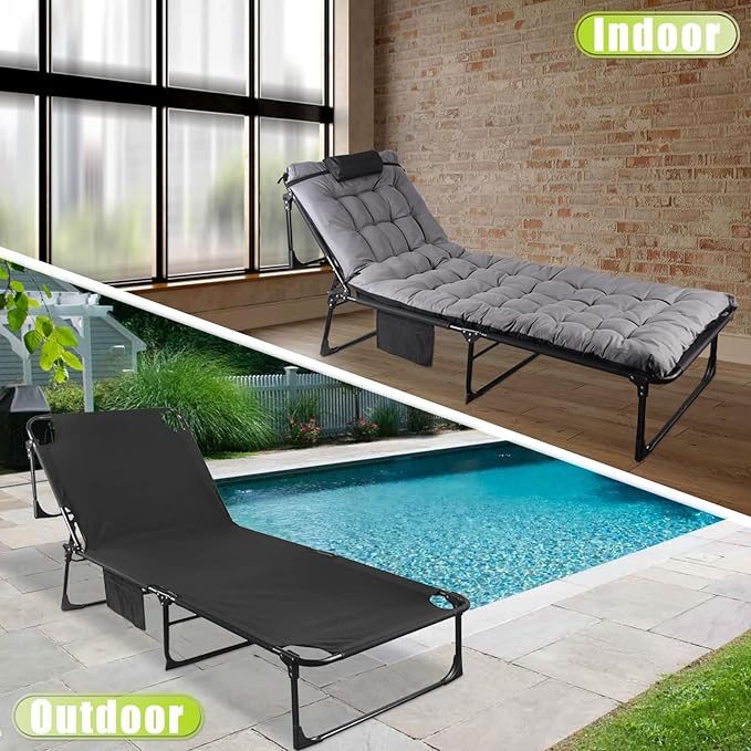 Folding Camping Cot, Adjustable Camping Cot for Adults, Portable Reclining Lounge Chair with Mattress/Pillow, 1200 D Oxford Camping Cots for Indoor/Outdoor