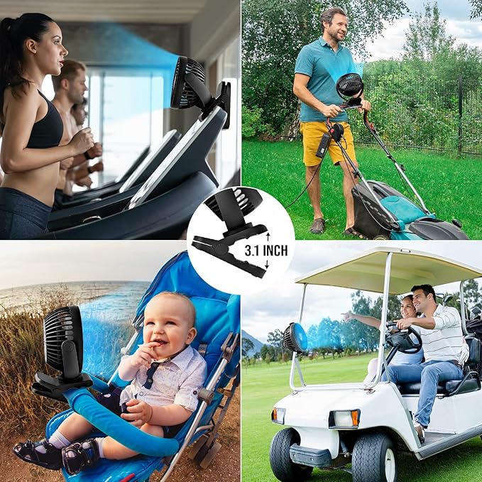 Portable Fan - 65H 12000mAh Camping Fan Rechargeable with Output Ports, Battery Powered Fan with Hanging Hook, Camping Fans for Tents, Rechargable Fa n for Camping, Black