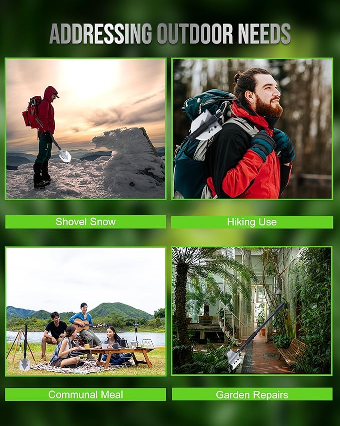 Folding Survival Shovel, Camping Shovel for Off Road, Gardening, Beach, Digging Dirt, Sand, Mud and Snow, Emergency and Outdoor, 29 inch