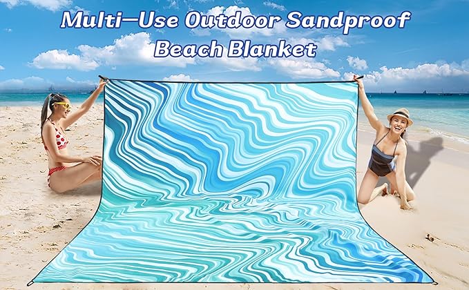 Beach Blanket Waterproof Sandproof Beach Mat 79" X 83"/10'x9'for 2-8 Adults Quick Drying Outdoor Picnic Mat Beach Accessories for Travel, Camping, Hiking