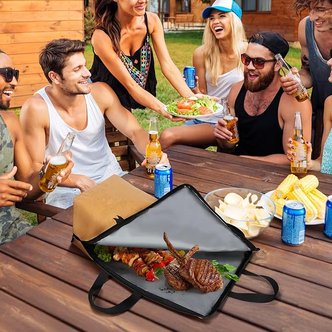 Desing Wish Large Capacity BBQ Blanket for Resting Meat, Reusable Smoker Grilling Insulated Meat Resting Bag with 3 Handles BBQ Accessories for Large Brisket/Beef/Pork Shoulders/Turkeys (21 Inch)