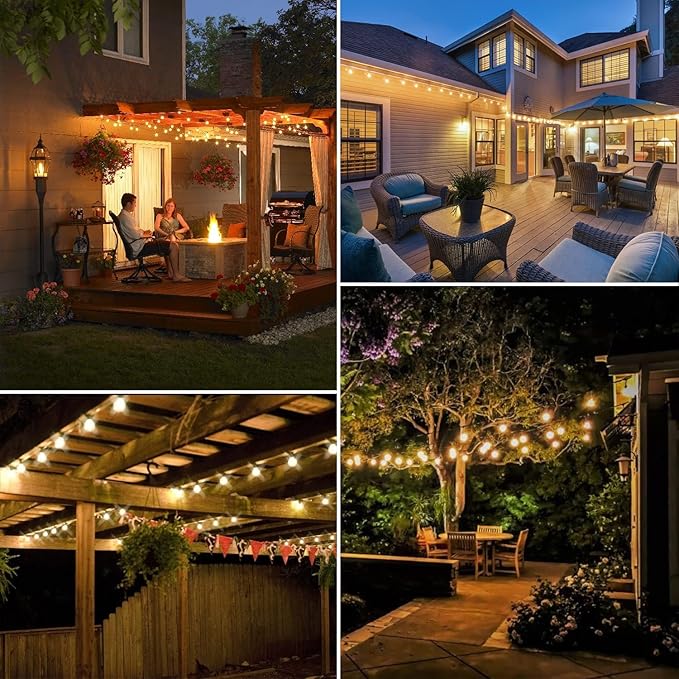 DAYBETTER 50ft Solar String Lights Outdoor Waterproof - 25 Bulbs 2700K Warm White with 3W Solar Panel 12+ Hours Runtime-Garden Patio Lights for Backyard Wedding Camping Homeowners