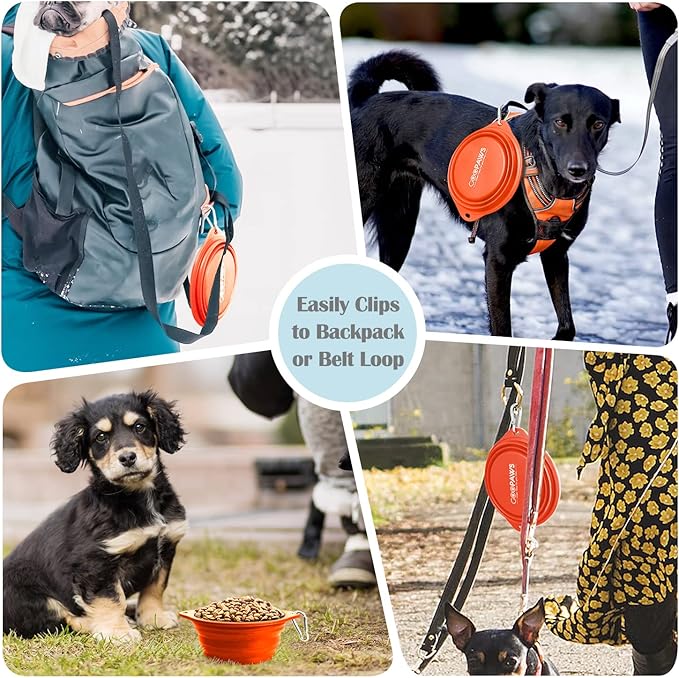 Silicone No Spill Collapsible Travel Dog Bowl, 2 Pack No Plastic Rim Pet Water Bowls, Portable Leak-Proof Pet Feeding Bowls