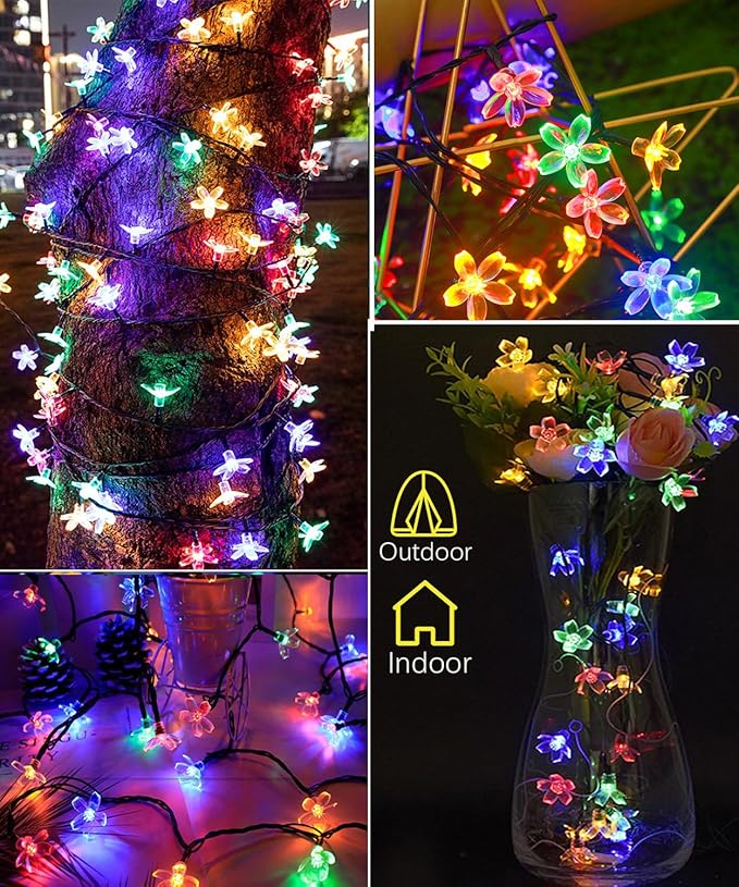 Pastel Flower String Lights Indoor Decorations, 33ft 100 LED USB Plug in Aesthetic Cherry Blossom Floral Lamp for Christmas Tree Vines Wall Ceiling Spring Garden Hanging Decor, Multicolored