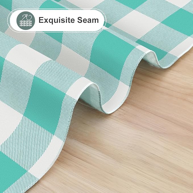 misaya Rectangle Waterproof Vinyl Table Cloth, Buffalo Flannel Backed Tablecloth, Wipeable Plastic Table Cover for Dinner, Kitchen, Outdoor (52" x 70", Teal and White)