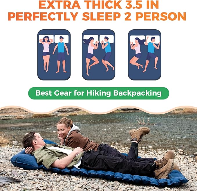 KingCamp Sleeping Pad for Camping, Ultralight Connectable Inflatable Sleeping Pad Camping Mattress with 6.3" Built-in Pillow & Foot Pump for Backpacking Hiking Tent Cot