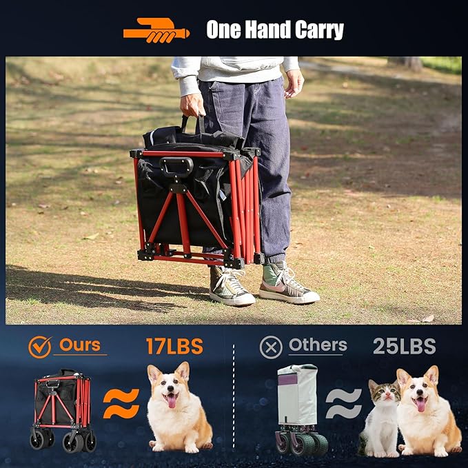 EchoSmile Collapsible Folding Wagon Cart 360lbs, Heavy Duty Garden Utility Cart with All Terrain Wheels, Large Capacity Outdoor Wagon for Camping, Beach, Shopping, Picnic (Black Red)