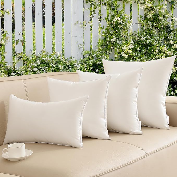 Oubonun 14x22 Outdoor Pillow Inserts (Pack of 2) - Square Waterproof Throw Pillow - Decorative Throw Pillows Insert for Couch Sofa Bed Patio Furniture - White Pillows
