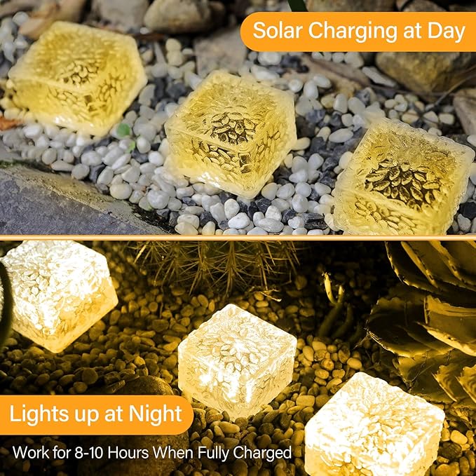 Solar Brick Lights Outdoor Waterproof Patio Brick Lights Garden Decor for Outside 6 Packs for Patio,Yard,Walkway,Pathway Decor