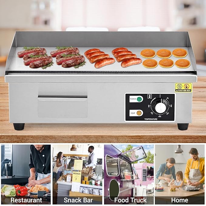 GarveeHome 21 In Commercial Electric Griddle,110V 1600W Electric Restaurant Teppanyaki Flat Top Grill With Shovels & Brushes, Non-Stick Countertop Griddle, Adjustable Temperature Control 122°F-572°F