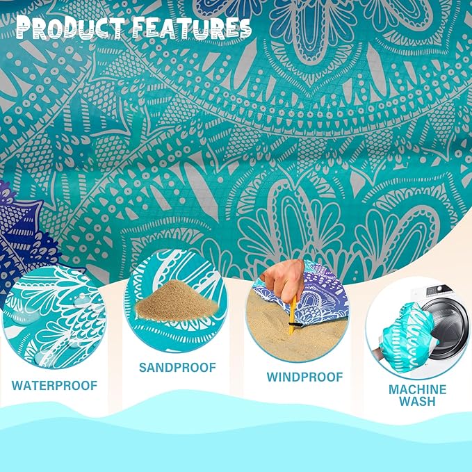 Beach Blanket Waterproof Sandproof 1-7 Adult Oversized 78 '' ร 81 '' Lightweight Durable Compact Sand Free Beach Mat for Travel Camping Hiking Picnic Blanket Extra Large