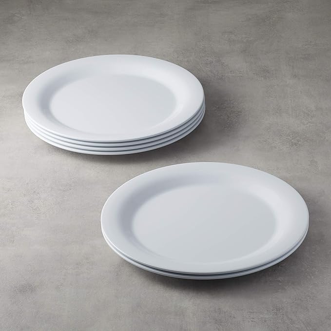 Amazon Basics Melamine (Plastic) Plate, 6 Piece Set, 10.5 in, White (Previously AmazonCommercial brand) (Pack of 2)
