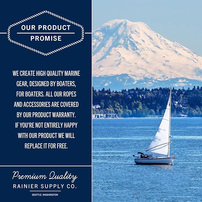 RainierSupplyCo Boat Anchor Rope - Double Braided Marine Rope Anchor Line - 50ft Nylon Boating Line with 316 Stainless Steel Thimble and Heavy Duty Marine Grade