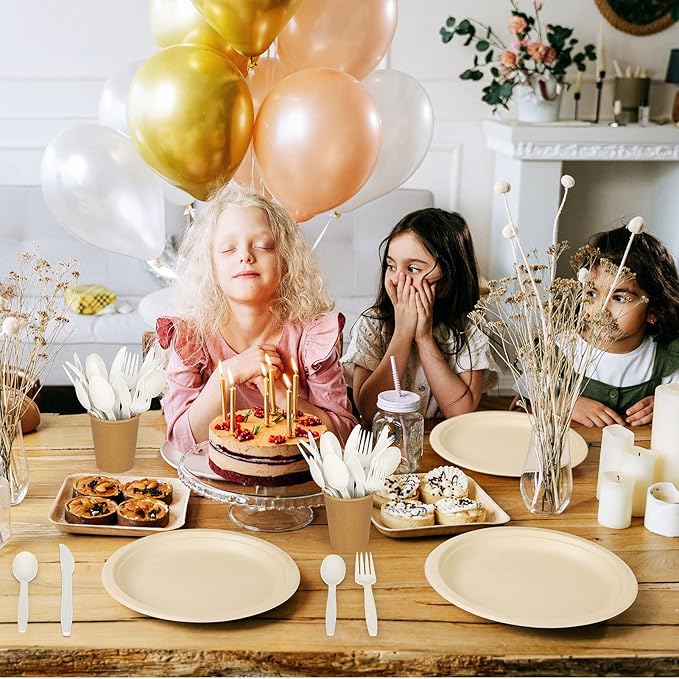 Gezond Compostable Spoons 150 Pack 6.7 Inch Disposable Spoons No Plastic Biodegradable Cutlery Set Heavy-duty for Party Wedding Camping Office Picnic