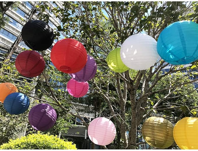 BEISHIDA 21 Pcs Red Blue White Round Paper Lanterns Decorative Hanging Asia Chinese Japanese Paper Lanterns Lamp for Birthday Wedding Baby Bridal Shower Home Decor Party Decoration