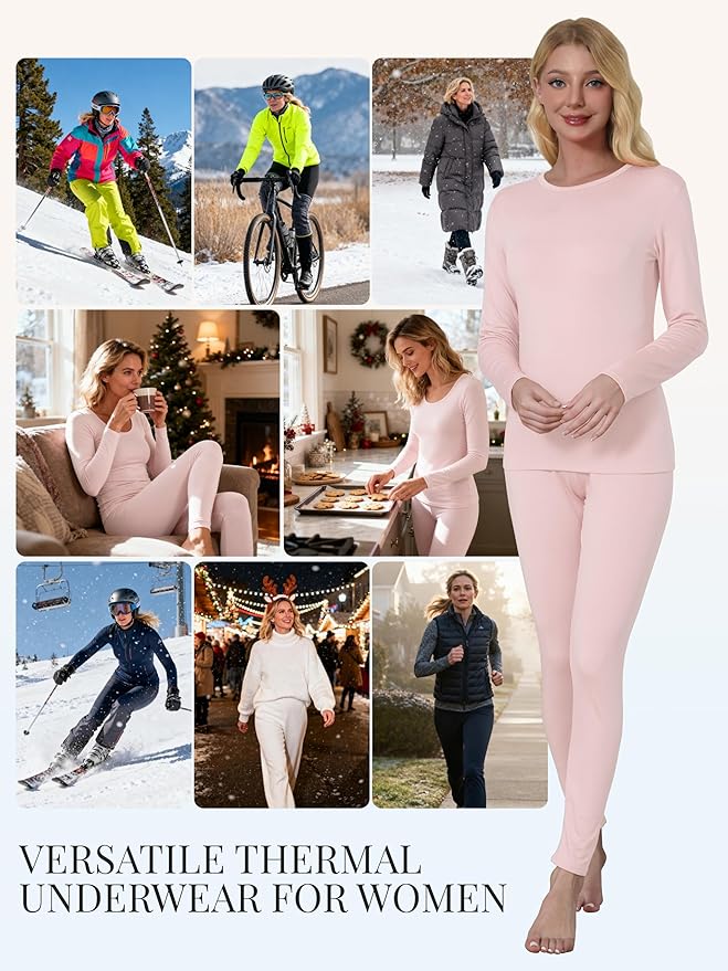 VZV Thermal Underwear for Women, Long Johns for Women Thermal Sets Fleece Lined Base Layer Top and Bottom Set