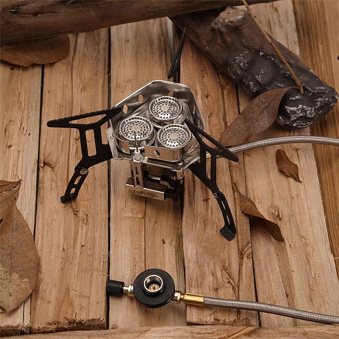 ONLYFIRE Portable Camping Gas Stove 6800W, Small Backpacking Stove with Piezo Ignition, Propane Adapter, Mini Camp Stove with Carry Bag for Outdoor Cooking, Picnic, Camping and Hiking, GS334