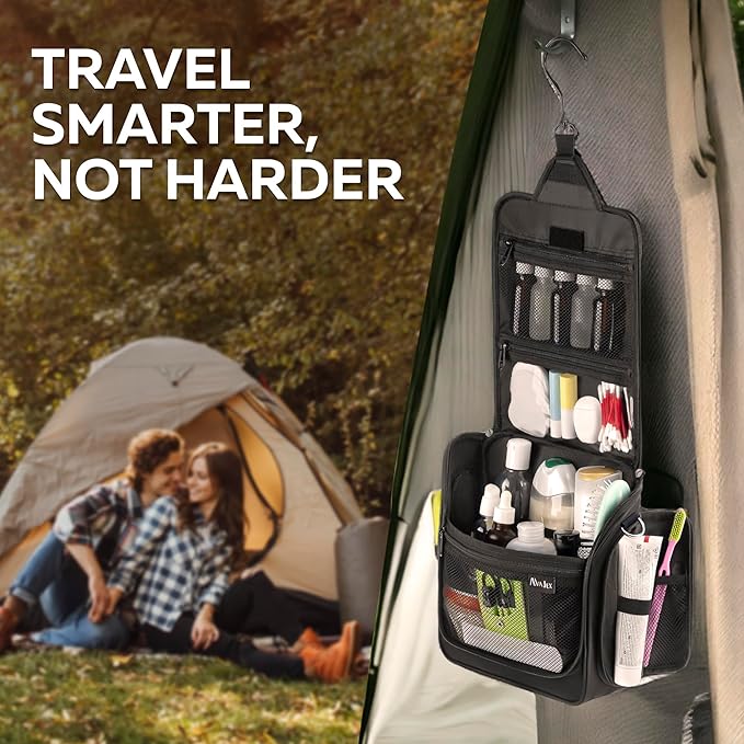 Extra Large Hanging Travel Toiletry Bag for Men and Women - Cosmetic Travel Bag With Shoulder Strap - Waterproof Hygiene Bag with Metal Xxl Swivel Hook and 19 Compartments for Toiletries