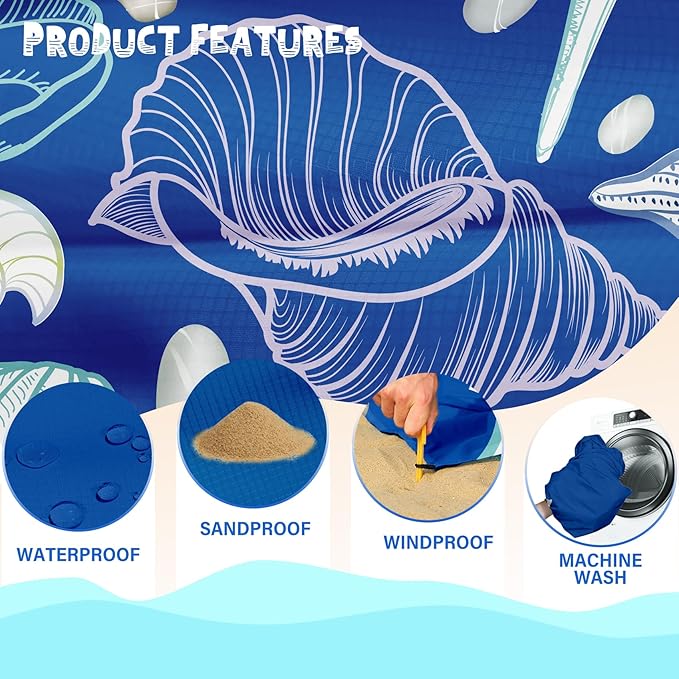 Beach Blanket Waterproof Sandproof 1-7 Adult Oversized 78 '' ร 110 '' Lightweight Durable Compact Sand Free Beach Mat for Travel Camping Hiking Picnic Blanket Extra Large