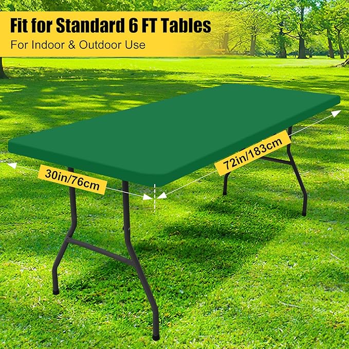 Smiry 2 Pack Rectangle Picnic Table Cloth, Waterproof Elastic Fitted Tablecloths, Washable Polyester Rectangular Patio Table Cover for Camping, Indoor and Outdoor (Hunter Green, 30"x72")