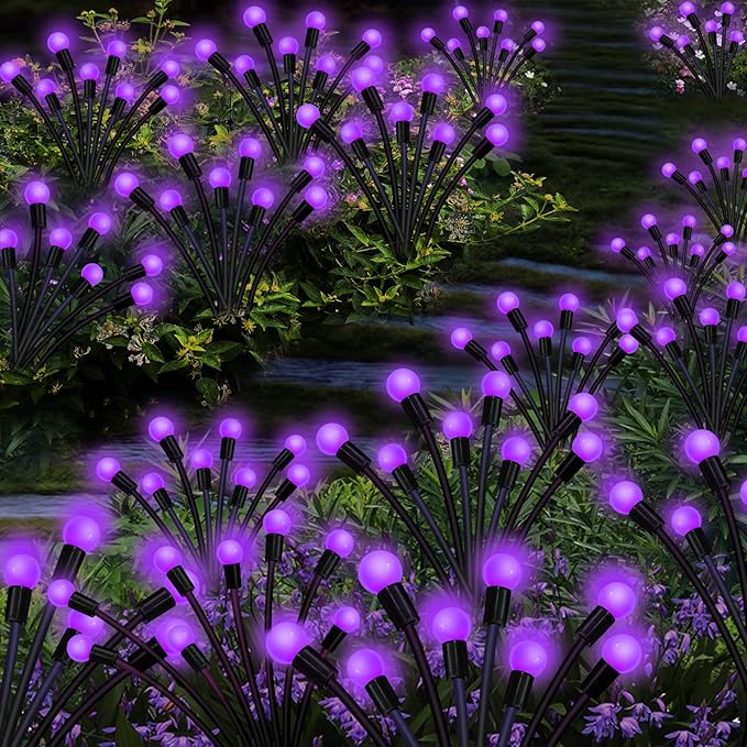 Kohlrabi Solar Garden Lights Outdoor, 4 Pack 40 LED Solar Purple Firefly Lights Waterproof, Sway by Wind, Swaying Light for Yard Patio Backyard Garden Planter Flower Bed Pathway Decoration