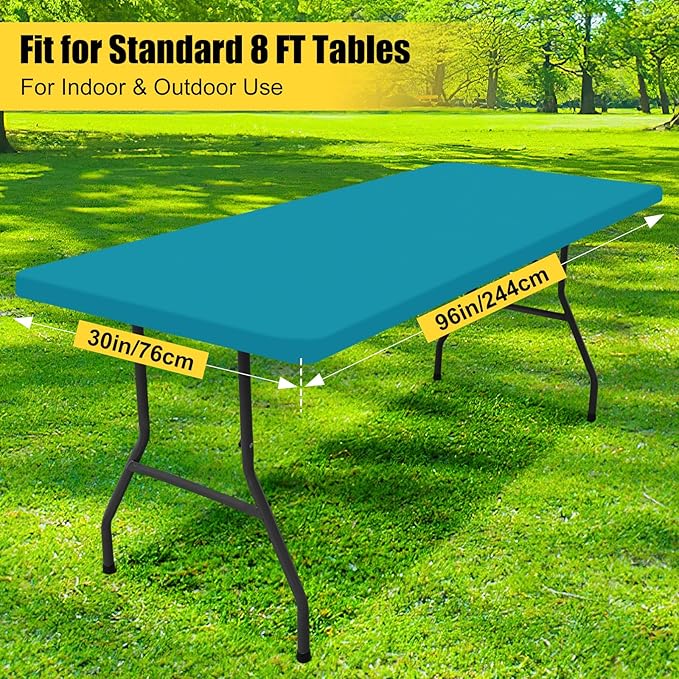 Smiry 2 Pack Rectangle Picnic Table Cloth, Waterproof Elastic Fitted Tablecloths, Washable Polyester Rectangular Patio Table Cover for Camping, Indoor and Outdoor (Teal, 30"x96")