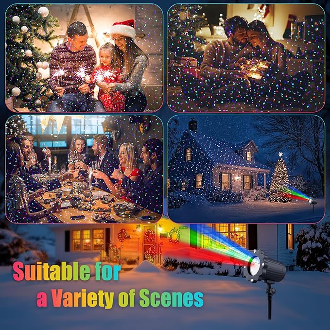 Waterproof Firefly Laser Projector Lights Outdoor,12 Effect Moving RGB Lights Show Laser Projection with RF Remote and Timer for Wedding Halloween Christmas Holiday Party Patio Garden Landscape Decor