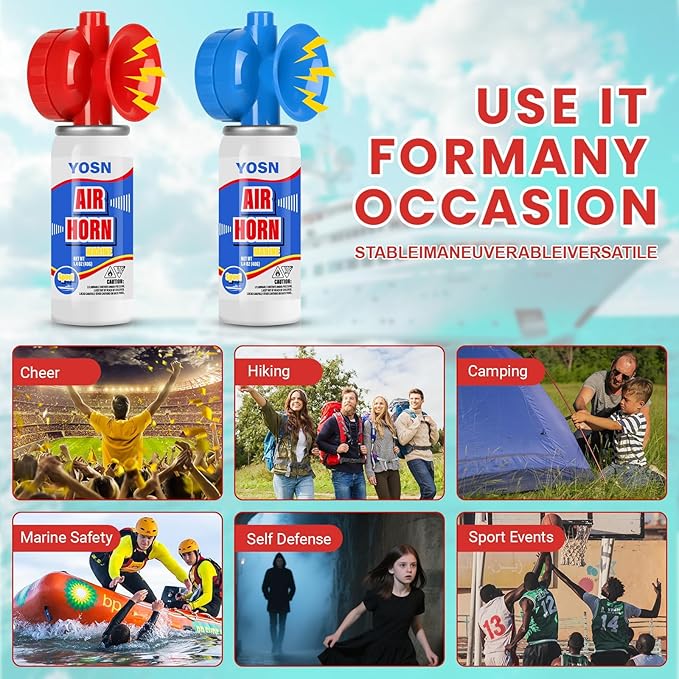 Marine Boat Air Horn 1.4oz, Loud Mini Handheld Air Horns for Safety, Mini Small Compressed Can Blow Fog Bear Horn, Emergency Use for Boating, Hiking, Camping, Sporting Events Outdoor Alarm (2PCS)