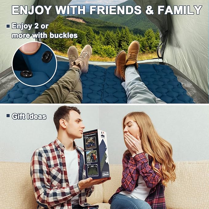 800g Ultralight Inflatable Sleeping Pad for Camping, with Foot Pump and Pillow, Compact Camping Mattress for Outdoors, Backpacking, Hiking