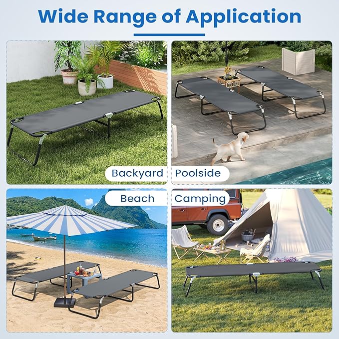 GYMAX Folding Camping Cot, Portable Ultralight Compact Sleeping Cot Bed for Adults with Oxford Fabric, for Outdoor Travel Backpacking Hiking Patio Home Office, 330LBS (Grey)