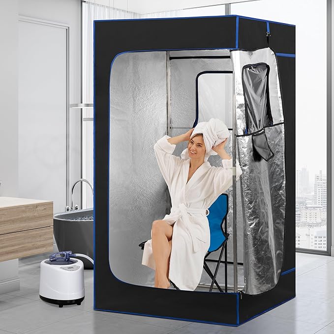 Portable Steam Sauna, Full Size Portable Sauna for Home, Sauna Tent Sauna Box with 3.0L Steamer, Remote Control, Folding Chair, 9 Levels