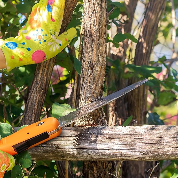 FLORA GUARD 7.7-Inch Folding Hand Saw, Pruning Saw with Trible-Cut Razor Teeth for Wood Cutting, Tree Trimming, Professional Camping Gardening Tools (Orange)