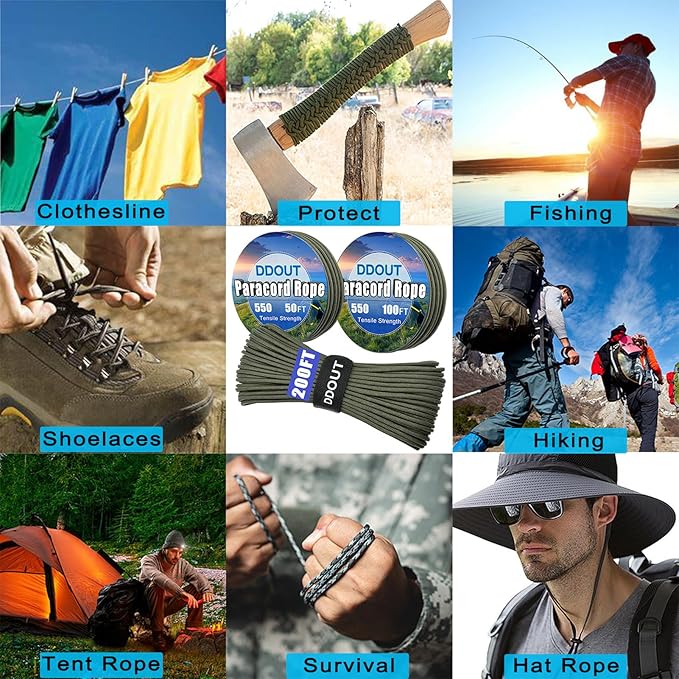 Paracord Nylon Rope Army Green 50ft with 7-Strand Core, 10 Colors and 50/100/200 ft, Type III Parachute Cord 4mm for Camping, Survival, Hiking, DIY, Crafting, Outdoor Utility Rope