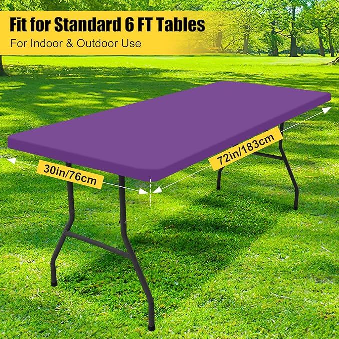 Smiry 2 Pack Rectangle Picnic Table Cloth, Waterproof Elastic Fitted Tablecloths, Washable Polyester Rectangular Patio Table Cover for Camping, Indoor and Outdoor (Purple, 30"x72")