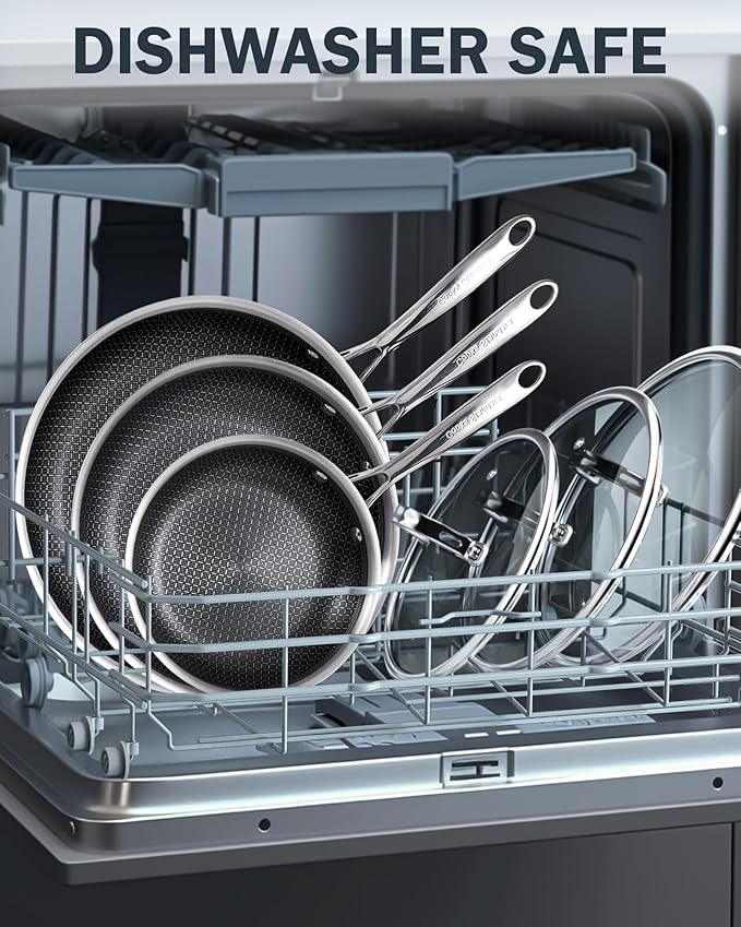 Cooks Standard Hybrid Nonstick Frying Pan, 12-Inch Skillet, Multi-Ply Clad Stainless Steel Fry Pan with Tempered Glass Lids, Oven Safe, Compatible with All Stovetops