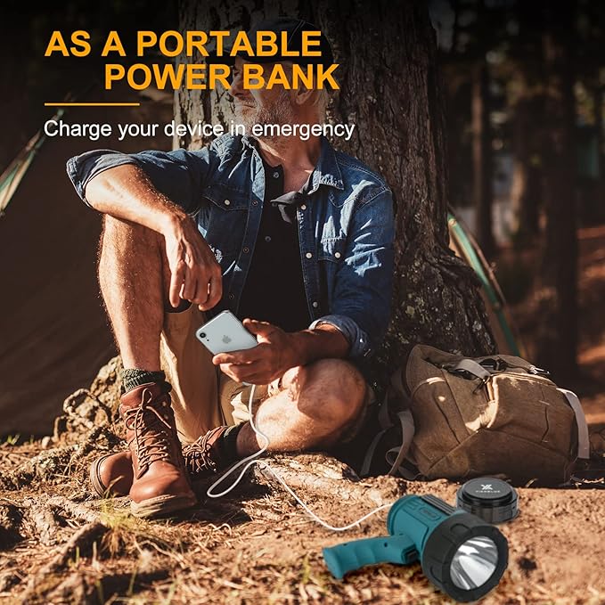 YIERBLUE Rechargeable Spotlight Flashlight with 99,000 High Lumen LED, IP67 Waterproof Long Running Spot Light searchlight, Impact Resistant Handheld Spotlight with Foldable Stand Red Lens