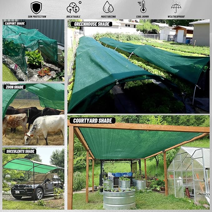 Cool Area 70% Sun Shade Cloth Mesh Tarp with Grommets for Plant Cover 10x12ft Patio Canopy Garden Pergola Greenhouse Car Barn Kennel Green