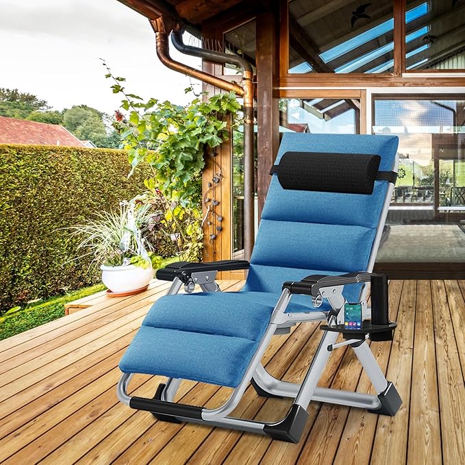 ABORON Zero Gravity Chair,Premium Outdoor Lawn Folding Lounge Chairs,Sturdy Adjustable Reclining Patio Chairs with Removable Cushion,Headrest & Tray