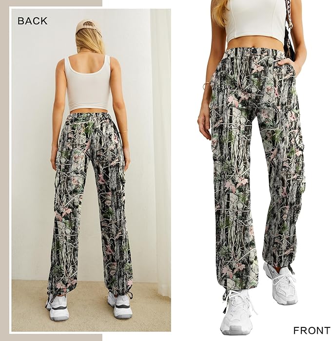 Lepunuo Women's High Waisted Cargo Pants Travel Y2K Streetwear Baggy Stretchy Pants with 6 Pockets Drawstring Ankle Cuffs